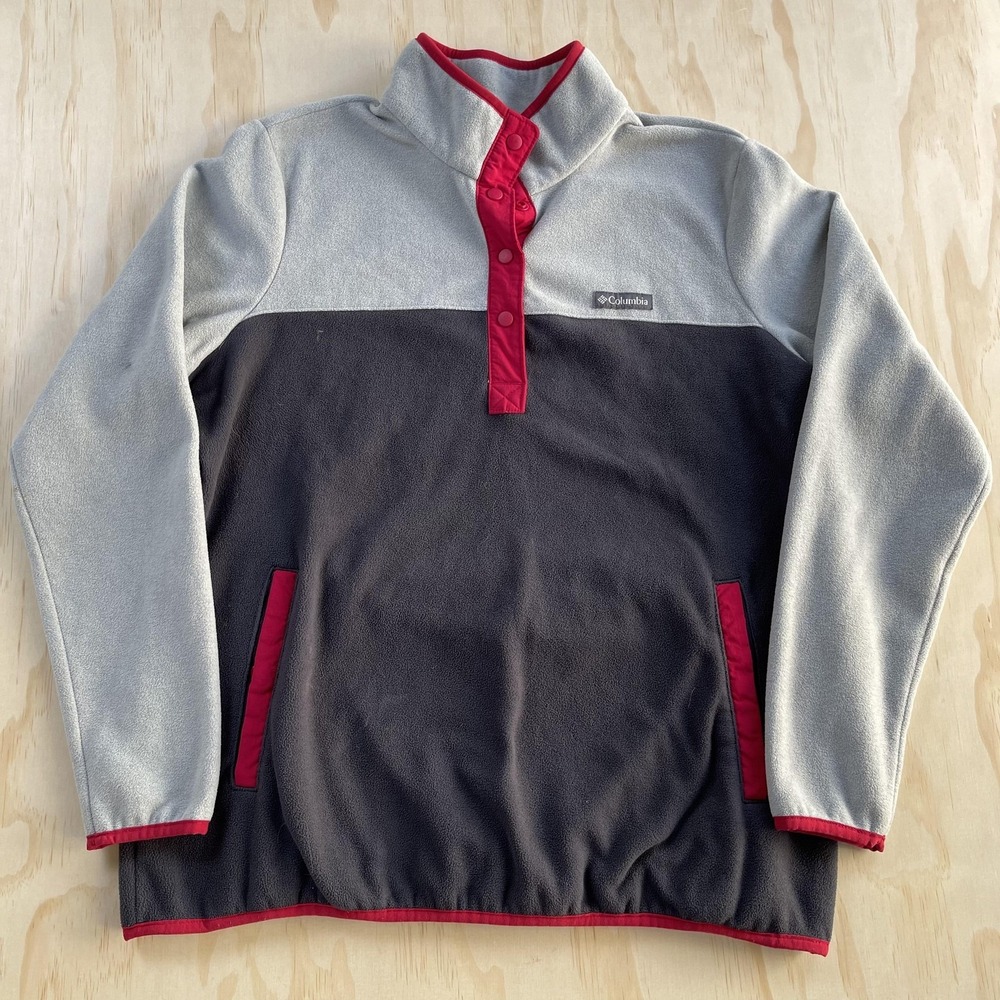 Columbia Jacket Mens XL Gray Fleece Snap Pullover Colorblock‎ Hiking Outdoor